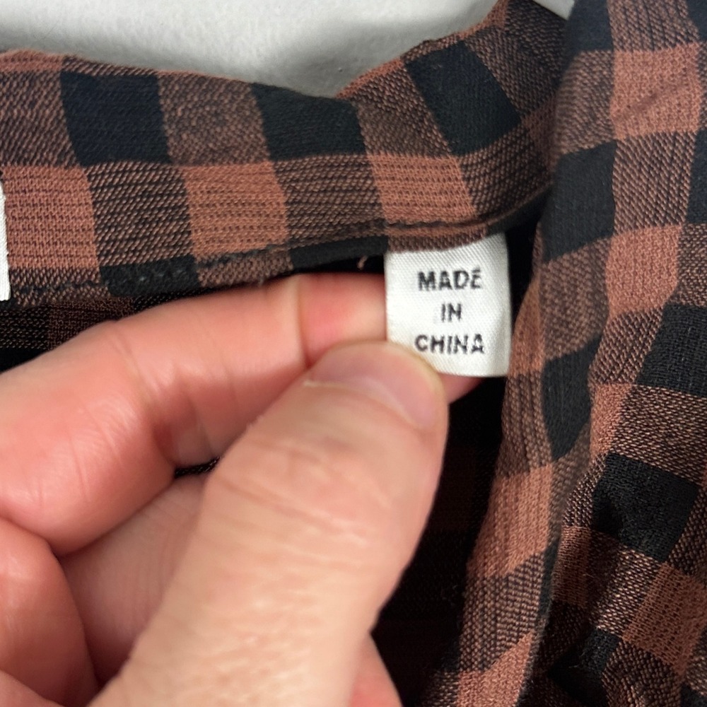 ALC Oryn Black Brandy Brown‎ Top Womens Sz 4 Ruched Long Sleeve Plaid Check Boho - Picture 7 of 16